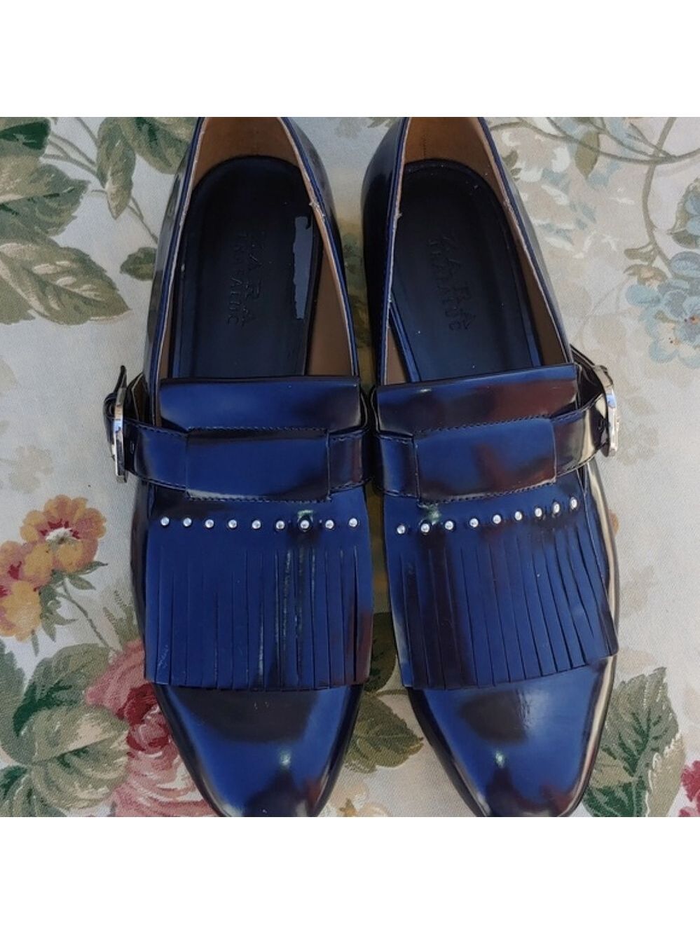 Zara TRF Navy Blue Loafer Shoes with Fringe and Buckle Women's US 9 EU 40 - Picture 16 of 16